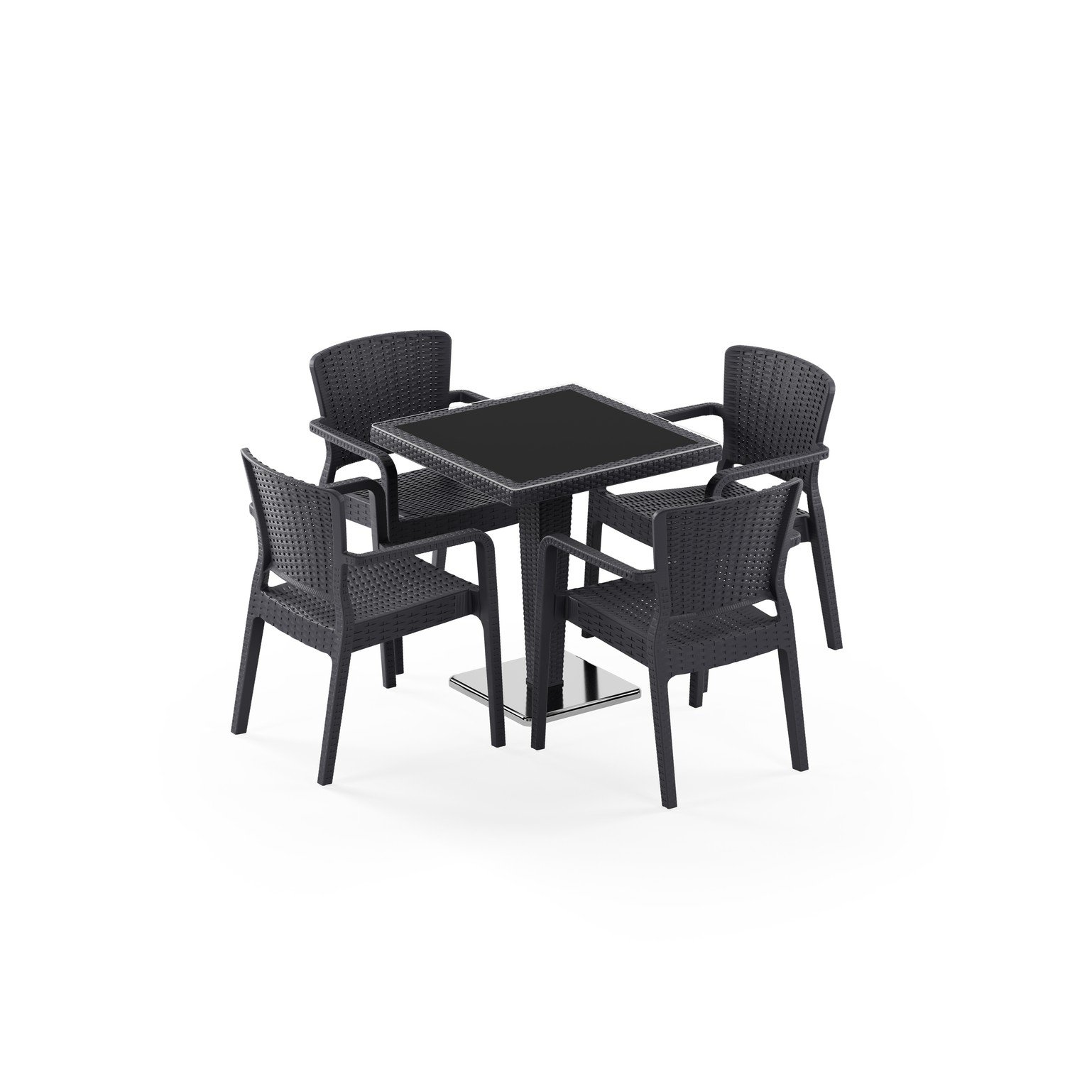 Antares Krom Ayak 70x70 ve Antares 4 Kişilik Rattan Masa Takımı