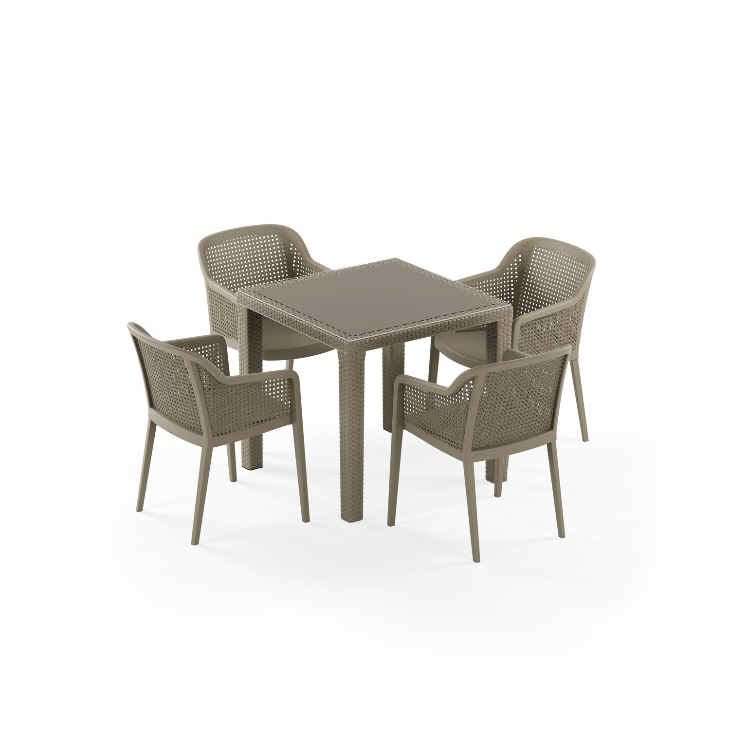 Antares Camlı 80x80 ve Octa 4 Kişilik Rattan Masa Takımı