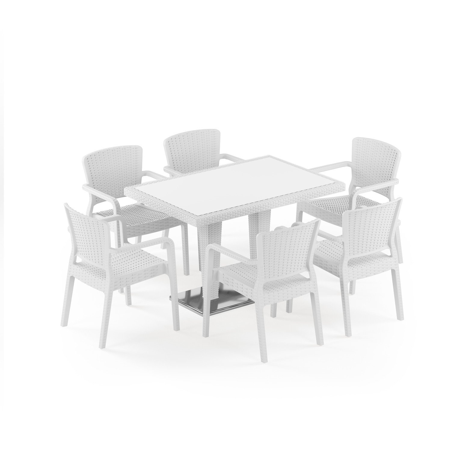 Antares Krom Ayak Camlı 80X120 Antares Koltuk 6 Kişilik Rattan Masa Takımı